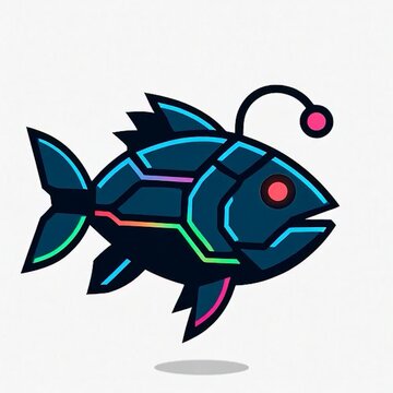 Futuristic Anglerfish Icon with Neon Glow and Geometric Patterns.