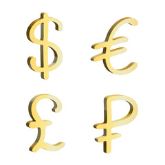 3d multiple currencies symbol set Dollar euro pound ruble