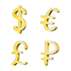 3d multiple currencies symbol set Dollar euro pound ruble