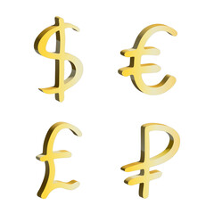 3d multiple currencies symbol set Dollar euro pound ruble