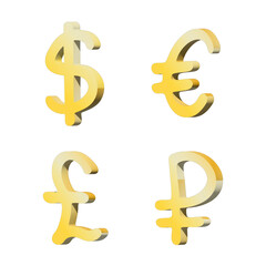 3d multiple currencies symbol set Dollar euro pound ruble