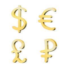 3d multiple currencies symbol set Dollar euro pound ruble