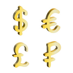 3d multiple currencies symbol set Dollar euro pound ruble