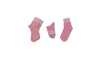 pink socks on a white background, set of children's pink socks isolated on a white background