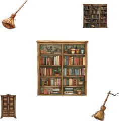 wooden bookshelf with books