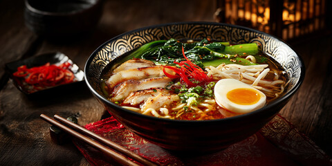 Bowl of delicious ramen soup