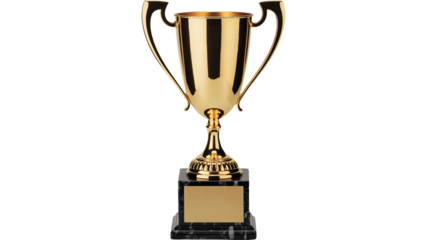 Celebrate victory with a stunning golden trophy on marble base
