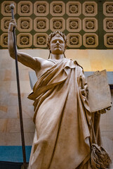 Paris, France, Europe: the plaster study of Napoleon I legislator made by the sculptor Eugene Guillaume, deposit from the Fondation Napoleon, since 2018 in the nave of the Musee d'Orsay

