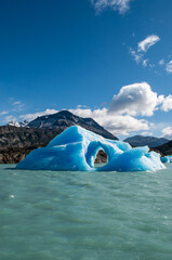 Los Glaciares National Park, Patagonia, Argentina: giant floating icebergs while cruising on Lago Argentino (Lake Argentino), the biggest freshwater lake in Argentina nourished by glacial meltwaters
