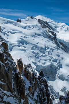 Haute-Savoie, France, Europe: detail view from of the Mont Blanc massif peak, a mountain in the Alps (4.805 metres) located right at the Franco-Italian border, the highest mountain in Europe
