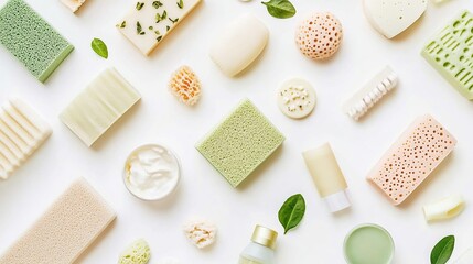 A Bright Pastel Display of Handmade Soap Bars and Bath Products Arranged Neatly