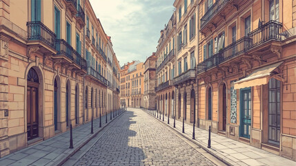 Obraz premium Picturesque European City Street with Balconies and Warm Tones.