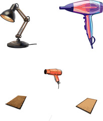vector illustration of a set of Table lamp, set of household equipment 