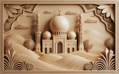 Beautiful artistic illustration of a mosque depicting islamic culture and architecture