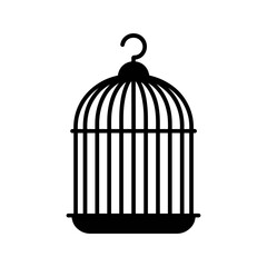 Empty birdcage black silhouette vector icon Illustration