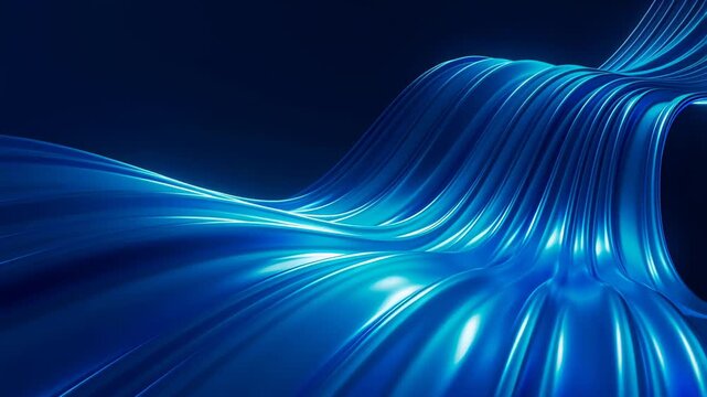 Liquid blue light waves flow smoothly in dark space, glowing with indigo, azure and sapphire tones. Glossy surface shimmers like molten silk, evoking futuristic energy, elegance and digital fluidity