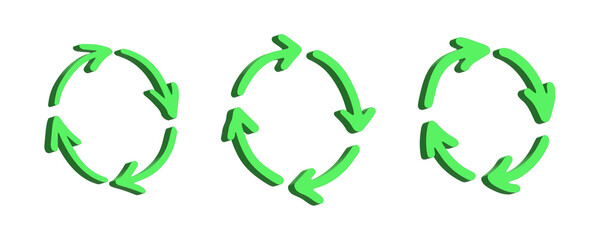 Set of 3d recycle arrow icon Recycling resources symbol Reuse of materials, zero waste, green environment, saving the planet