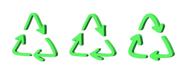 Set of 3d recycle arrow icon Recycling resources symbol Reuse of materials, zero waste, green environment, saving the planet
