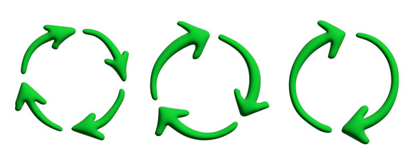 Set of 3d recycle arrow icon Recycling resources symbol Reuse of materials, zero waste, green environment, saving the planet