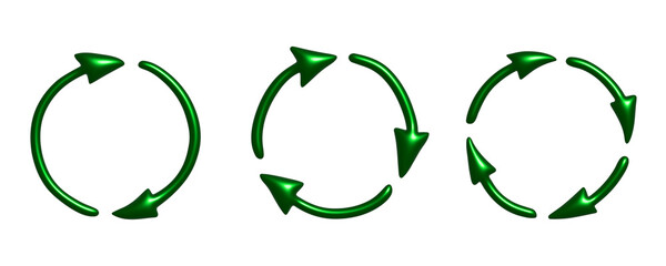Set of 3d recycle arrow icon Recycling resources symbol Reuse of materials, zero waste, green environment, saving the planet