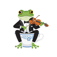 Obraz premium Musical Frog Charming Illustration of a Frog Playing Violin in a Teacup