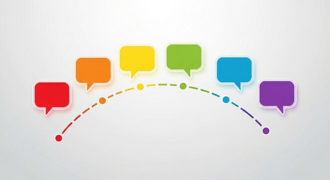 Colorful speech bubbles show progress timeline with communication points - Powered by Adobe