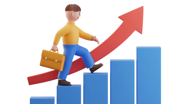 Businessman climbing career ladder with briefcase and growing arrow - Powered by Adobe