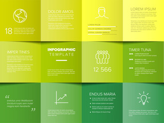 A vibrant green and yellow infographic template with eight sections, showcasing data visualization and information. This versatile infographic template is ideal for presenting various data.