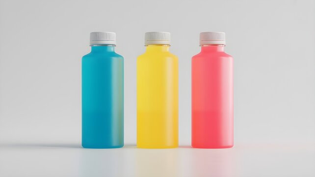 Three colorful bottles symbolize energy and hydration.