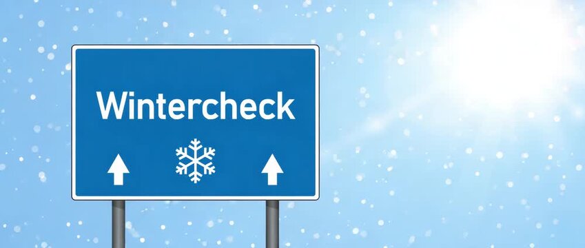 wintercheck traffic sign on snowy winter background illustrated animation