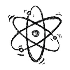 Hand drawn atom sign Molecule clipart in doodle style Single element for print, web, design, decor Symbol of science, education, nuclear energy, scientific research, molecular chemistry