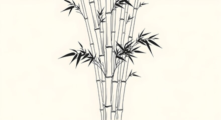 Fototapeta premium Elegant ink wash painting of tall bamboo stalks with delicate leaves on a cream background