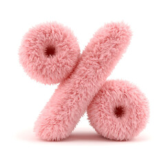 A soft, plush 3D percentage symbol (%) is entirely pink and features a cozy, velvety texture. It has smooth rounded edges and a realistic rendering style.