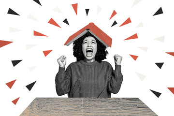 Composite photo collage of angry american girl hold book head reader hobby depression mood problem...