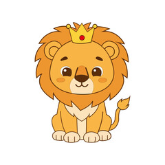 Cute baby lion cartoon character | Adorable animal mascot | Flat vector illustration on white background