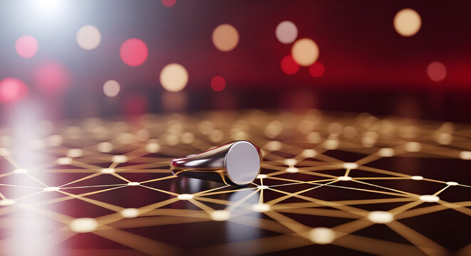 Abstract digital network with a single coin symbolizing financial technology and connectivity