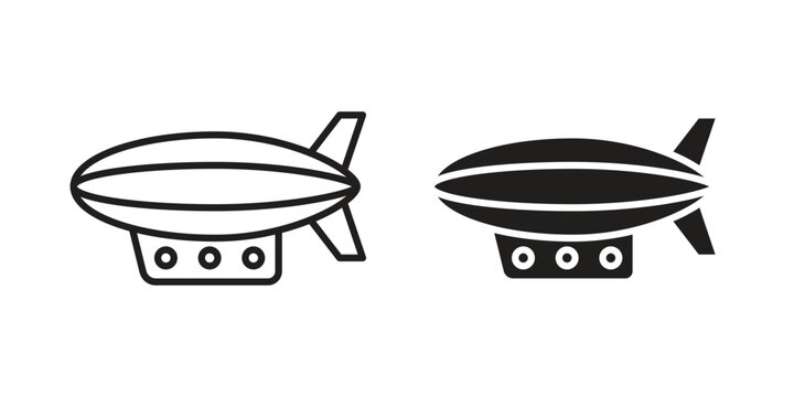 Airship icon illustrations collection. editable stroke outline and flat style