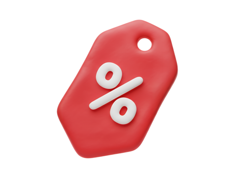 3d illustration of red percentage tag isolated on transparent background