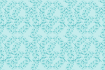 Drops, splashes, dots, lines, swirls, abstract hand drawn, light blue color, delicate repeating pattern for design