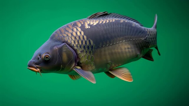 Calm carp swimming gracefully through clear water with soothing movements and gentle mouth actions