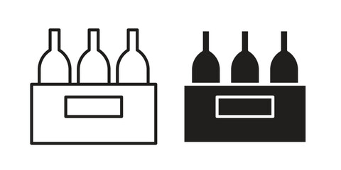 Box of wine icon illustrations collection. editable stroke outline and flat style