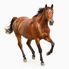 Obraz premium Muscular chestnut horse running on a white background