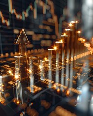 Shiny 3D financial chart with glowing bars and upward arrow symbolizing stock market growth, data analytics, and economic success Generative AI