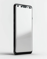 Futuristic white smartphone with multiple front-facing cameras and sleek reflective surface representing innovation and advanced technology Generative AI