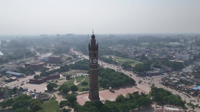 Aerial shot of clock tower in Husainabad, Lucknow, Uttar Pradesh, India