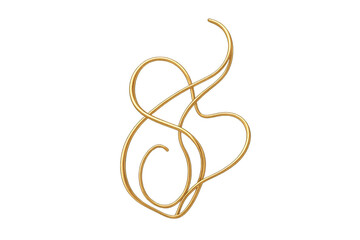 Gold wire abstract element forming fluid lines and a dynamic tangled curve on transparent background