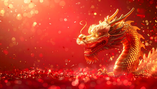 chinese new year dragon on red blurred background