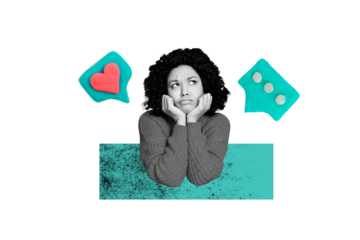 Composite photo collage of dissatisfied american girl text box like notification message social media blog isolated on painted background