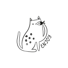 vector illustration of a cat with fish
