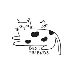 vector image of a cat and bird